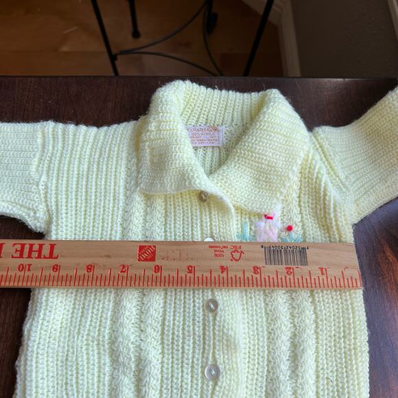 Vintage CRADLE KNIT embroidered flowers Sweater Cardigan 3 mon yellow cardigan - Picture 10 of 10